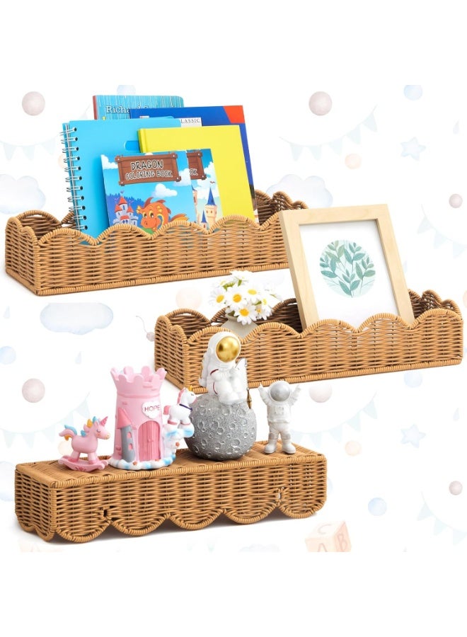 Bukela 3-Piece Nursery Shelving Set, Fan-Shaped Rattan Wall Shelf (15.8 X 3.2 Inches), Wall-Mounted Plastic Floating Shelf, Bohemian-Style Rattan Hanging Shelf, Ideal For Nursery Decoration And Storage - Image 1